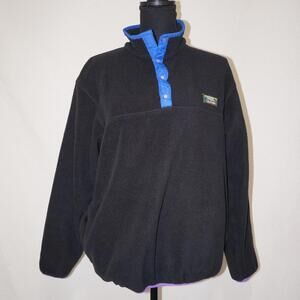vintage L.L. Bean fleece pullover in a black, blue, and purple colorblock design